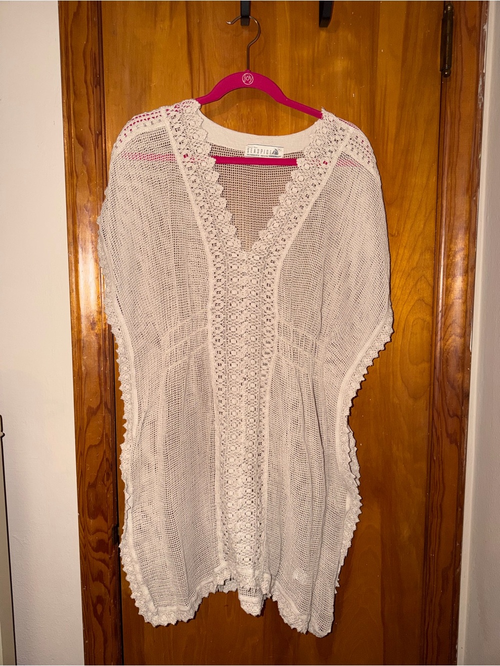 Seaspice Crochet Knit Beach Cover-Up Tunic in Cream